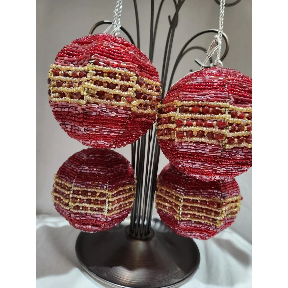 Beaded Christmas Holiday‎ Ornaments  Set Of Four 3